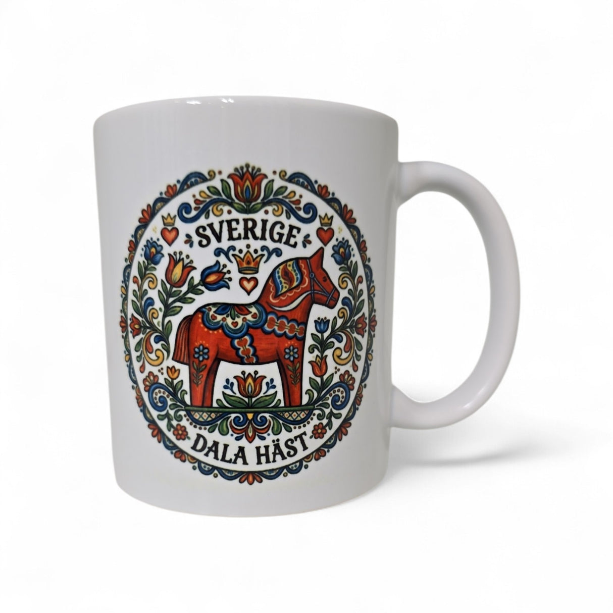 Mug: "Sverige Dala Hast" Sweden Dala Horse with Colorful Folk-Art 11oz Mug