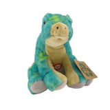 The Plush: Stegosaurus with Roaring Sound is a 10 toy featuring blue and green colors, a beige face and belly, gray feet, and a recyclable tag on its arm, shown sitting upright against a white background.