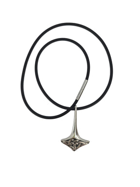 A black rubber chain necklace featuring a Thor’s Hammer pewter pendant, inspired by Norse mythology, crafted by Hillestad of Norway.