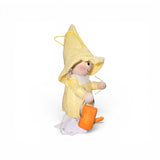 The Faire - Nordic Dreams Scandinavian Tomte Girl in Yellow figurine holds a watering can and is handmade in Scandinavia—ideal for Nordic home decor.