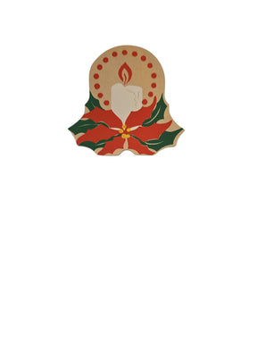 Hand-painted wooden magnet from Sweden featuring a Christmas candle with poinsettias—a festive and charming addition to your holiday decor.