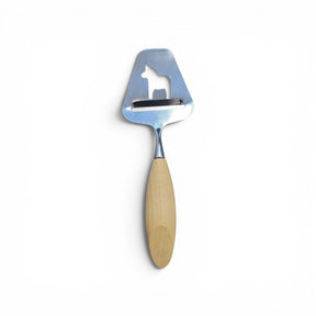 The Swedish Gift Store’s Dala Horse Cheese Slicer features an 8.5" stainless steel blade with a wood handle. Made in Sweden, this stylish slicer sits against a white background.