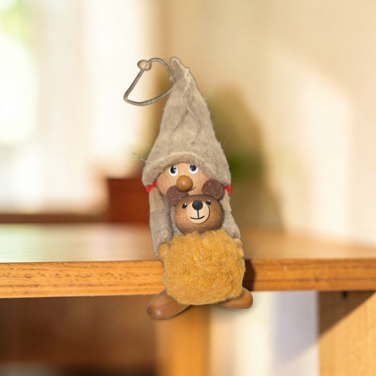 Figurine: Tomte - Gnome Girl with Teddy Bear Handcrafted in Scandinavia 5" Tall Seated