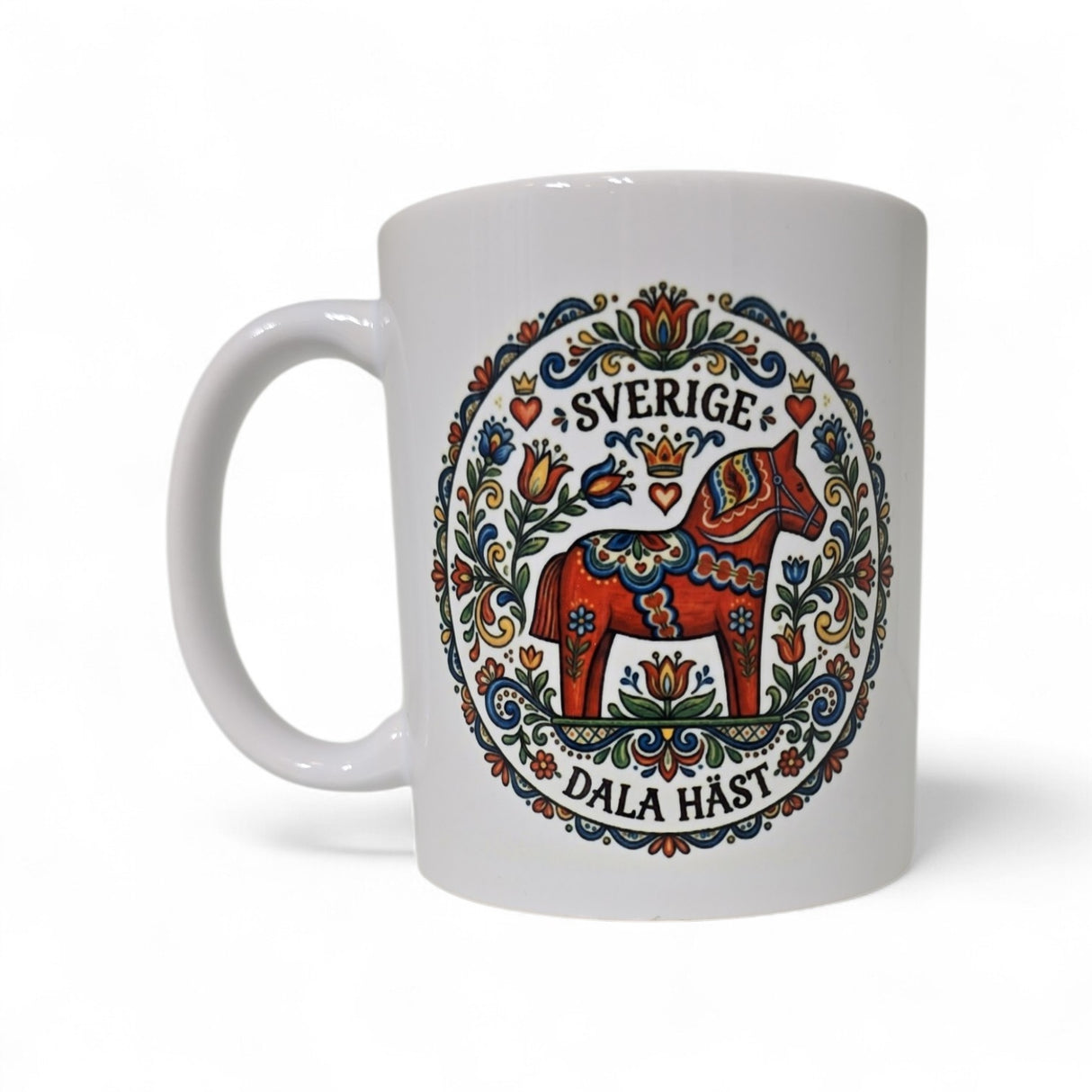 Mug: "Sverige Dala Hast" Sweden Dala Horse with Colorful Folk-Art 11oz Mug