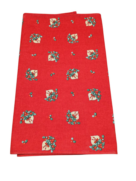 A folded Lingon Hearts Red Runner featuring lingonberries in a heart-shaped basket, 48" long, displayed on a white background. Made in Sweden.