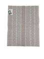 Square woven vinyl rug, Horredsmattan Alfie in Heather, features a beige and white geometric pattern with a Swedish tag at the top left—ideal for adding modern style to your interior.