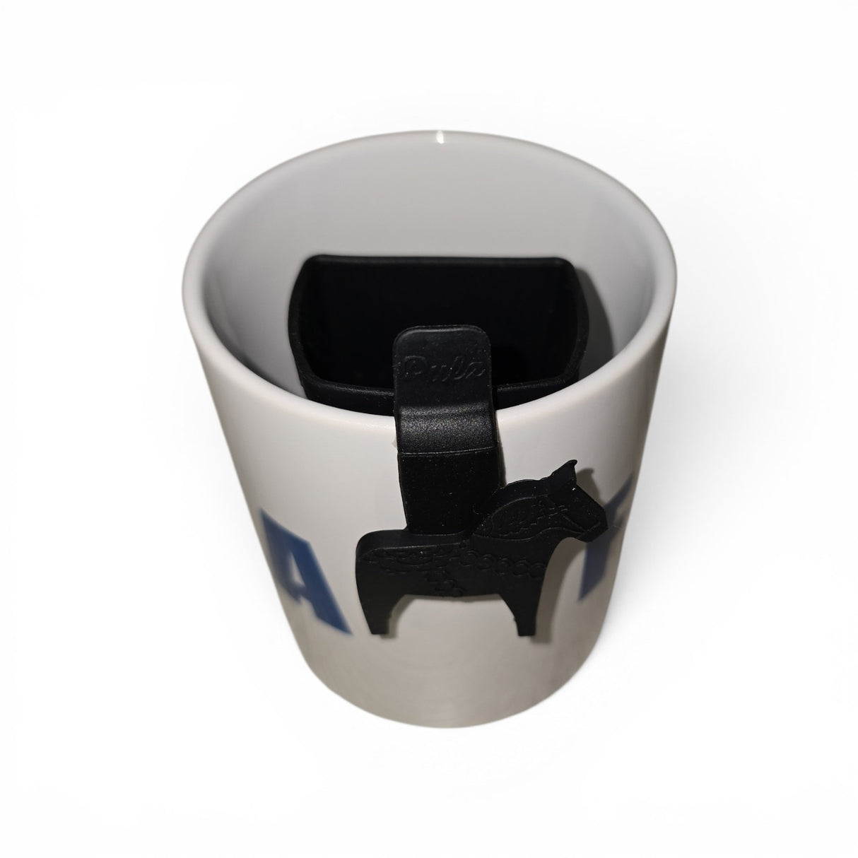 Tea Strainer: "Tesil" Tea Strainer Black with Swedish Dala Horse Cup Rest Silicone Made in Sweden