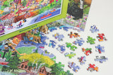Partially completed jigsaw puzzle of Minnesota with scattered pieces nearby; puzzle box labeled “Minnesota Spirit” visible in the top left corner.