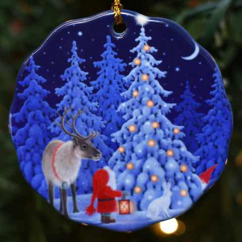 Ornament: Tomte & Reindeer at Tree