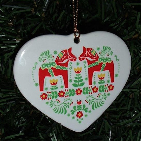 Ornament: Heart Dala Horses Ceramic