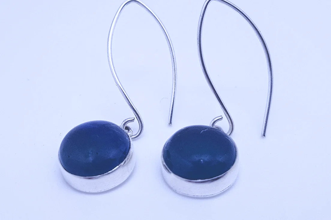 Earrings: Plain Oval Ellipse - Swedish Blue