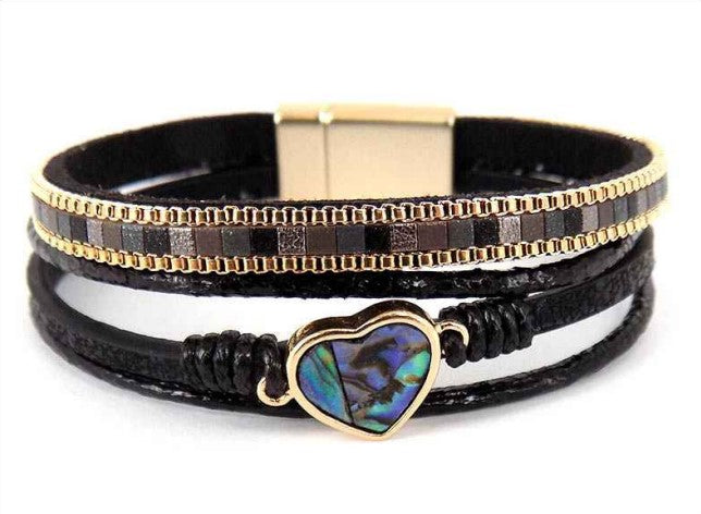 Bracelet: 4 Strand Abalone Heart