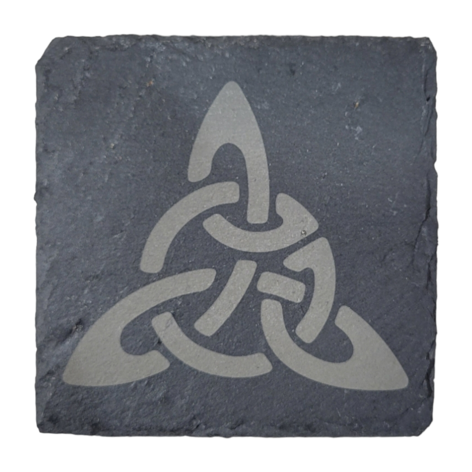 A laser engraved stone tile with a carved Celtic knot symbol at its center, echoing the intricate artistry of Viking imagery. Much like the stunning Coaster: Viking Slate Coaster, it's perfect for infusing your space with a timeless elegance and serves as a captivating centerpiece.