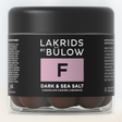 A jar of Lakrids by Bülow, named "Candy: Lakrids by Bülow - #F Dark & Sea Salt (125g)," offers the F flavor, featuring dark chocolate-coated licorice with sea salt flakes.