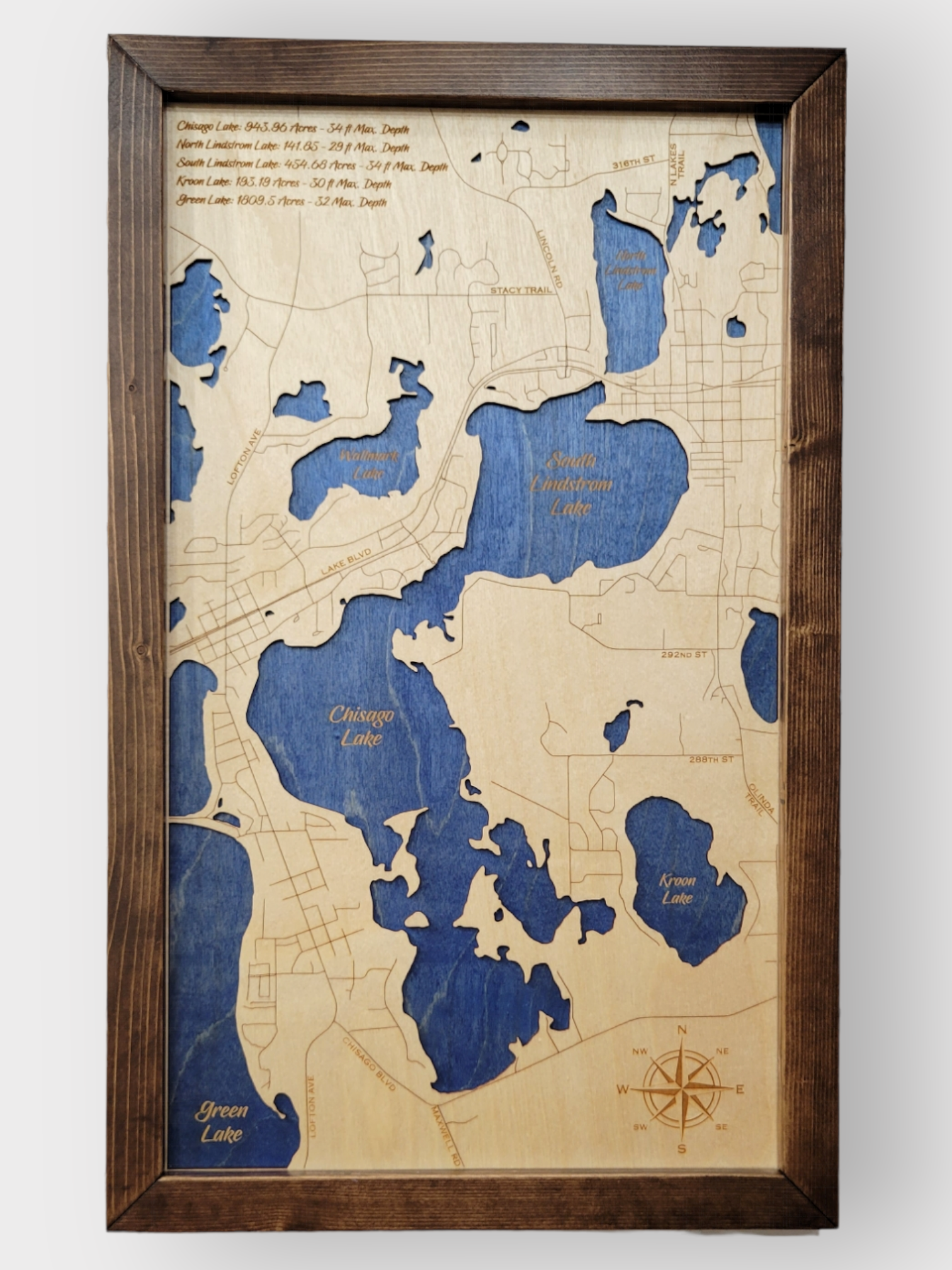 Wall Decor: Lake Map - Chisago Lake & Lindstrom Lakes