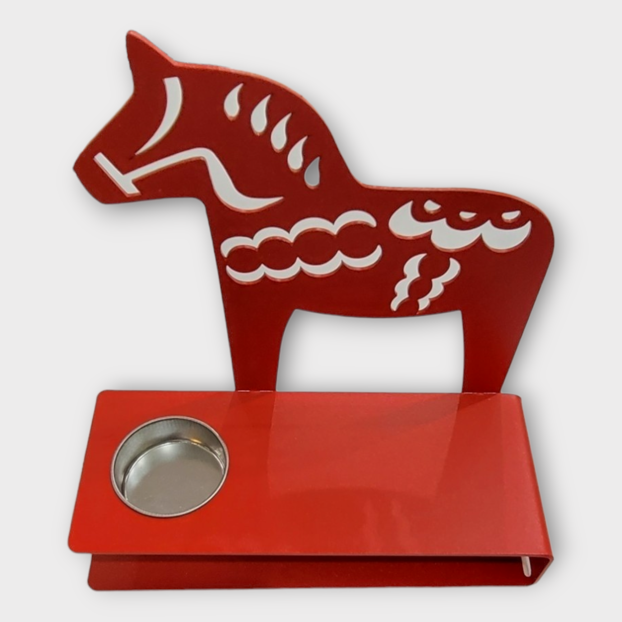 Candle Holder: Red Dala Horse, Metal Tea Light Candle Holder