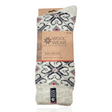 A cozy addition to your wardrobe, these Wool Wear Scandinavian socks feature a Nordic pattern and are crafted with 80% Norwegian wool for natural warmth. The label guarantees Always warm and dry feet. Made in the EU, they showcase a white/charcoal/red Norwegian flag design.