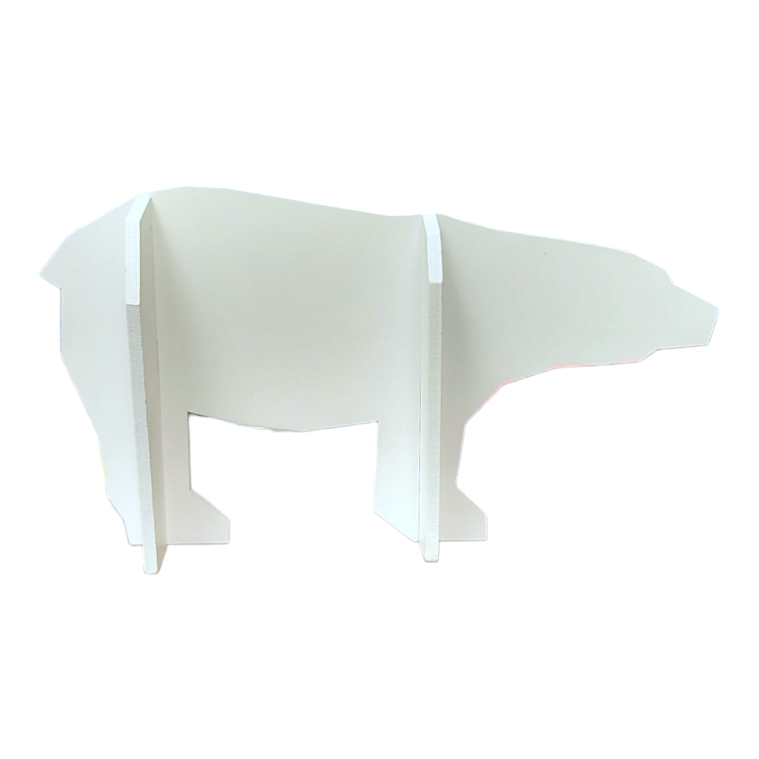 Silhouette of Figurine: Mama the Polar Bear - From the Book the Polar Bear Wish made from white foam board, resembling a charming wood figurine, assembled in three interlocking flat pieces.