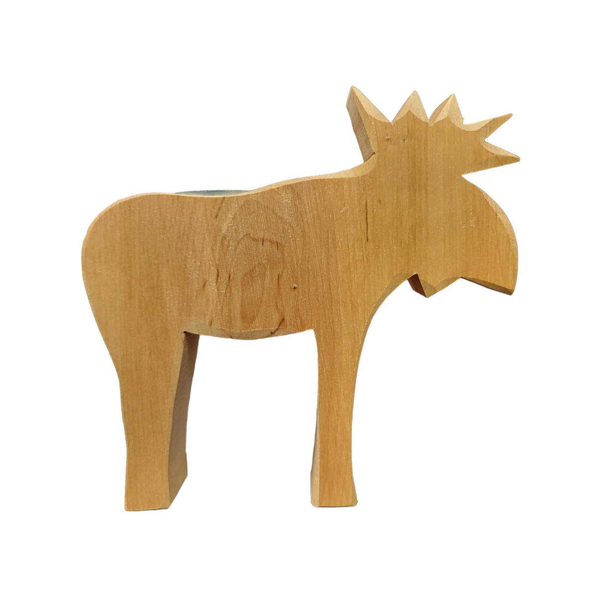 Light brown Candle Holder: Wood Moose Standing Candle Holder with simple carved features adds charm to your decor.