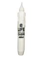 Experience the warmth and simplicity of cabin life with the Candle: Cabin Life 7" Tapered LED Light. With wax drips and a cozy cabin design, this battery-operated timer candle showcases the text "Life is better at the cabin," embodying charm in any space.