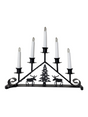 The Black Iron 5 Light Candelabra features pine tree and two moose silhouettes, is battery operated, and adds a cozy Scandinavian touch—perfect welcome lights for any inviting space.
