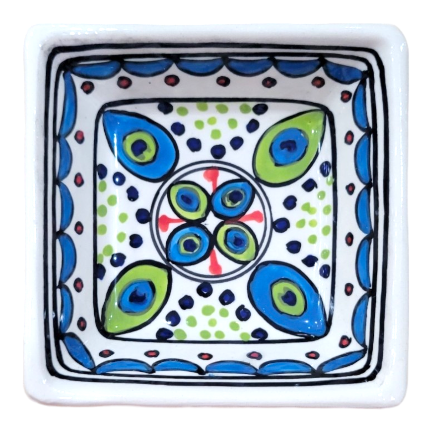 Bowl: Small Square Dipping Bowl Handmade & Hand Painted, Design 4