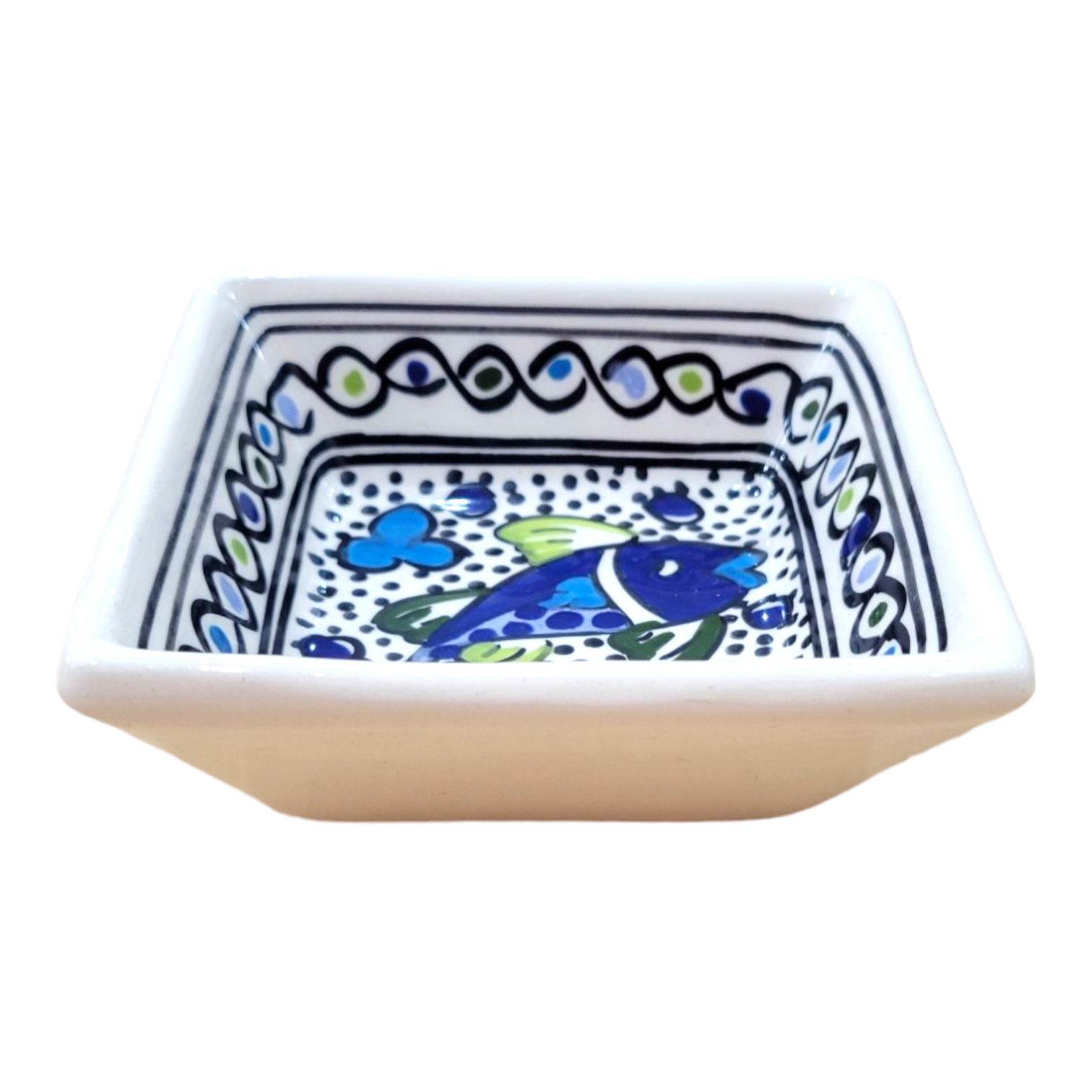Bowl: Small Square Dipping Bowl Handmade & Hand Painted, Design 2