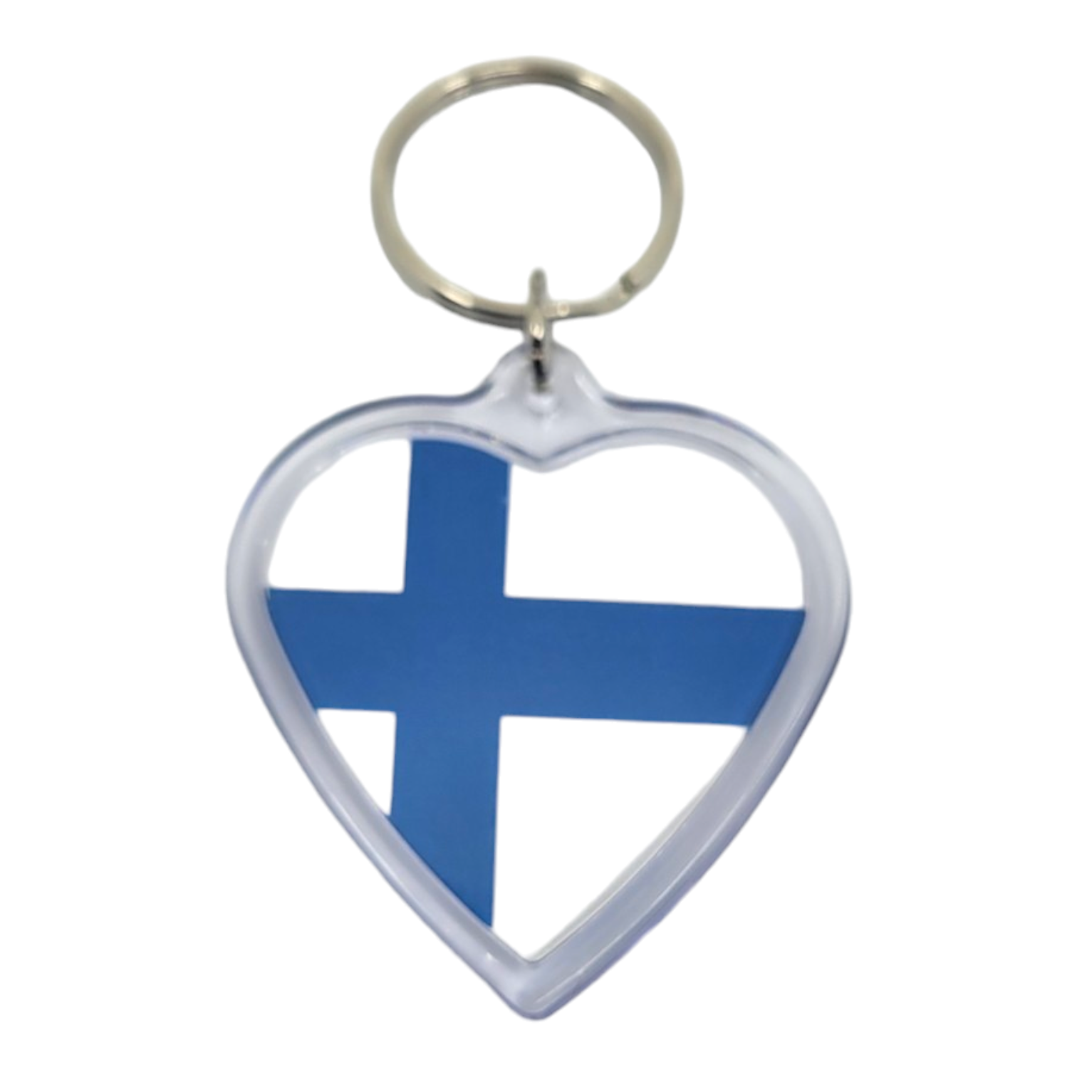 The Keychain: Heart Shaped Finnish Flag Novelty Keychain features a charming heart design adorned with the bright Finnish flag, making it an ideal way to showcase your national pride on any of your possessions.