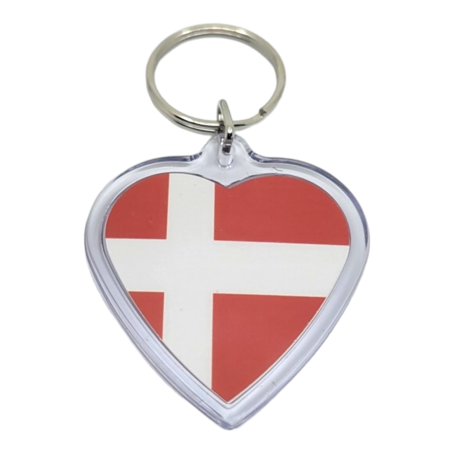 Keychain: Heart Shaped Danish Flag Novelty Keychain