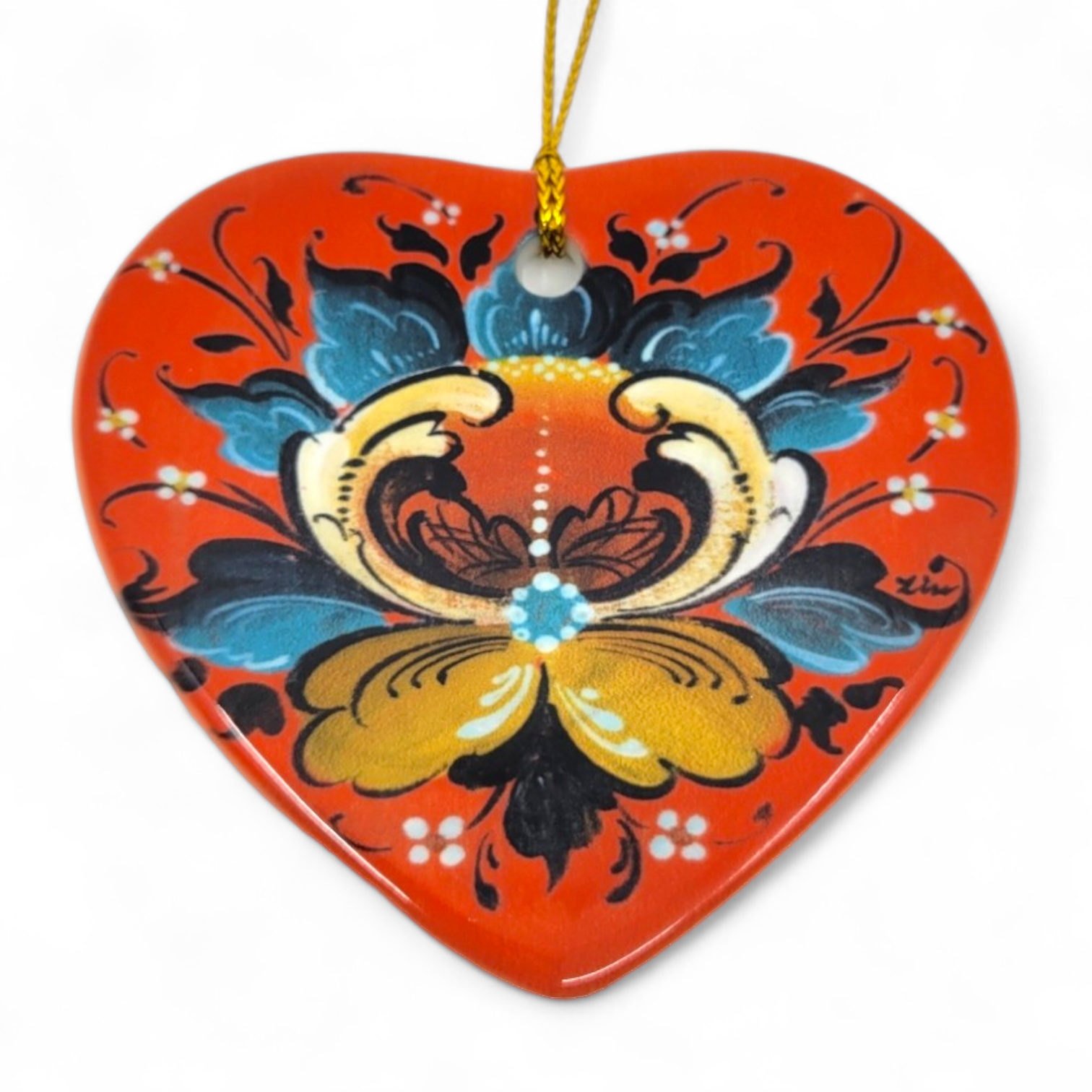 Ornament: 3" Heart Shaped Rosemaling, Lise Lorentzen