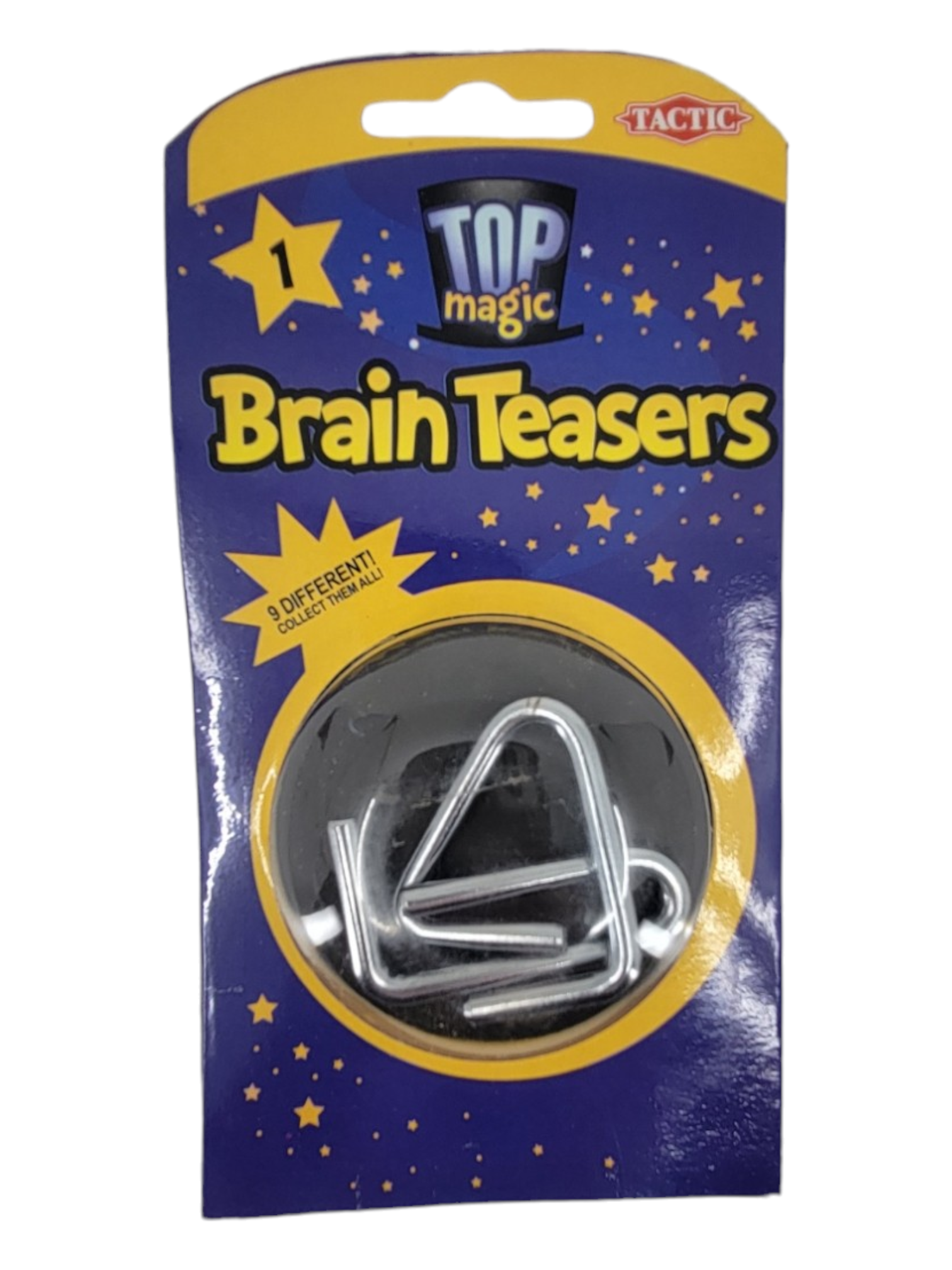 The packaging of the Brain Teasers: Metal Puzzles set highlights a captivating assortment of metal wire puzzles, ideal for fans of brain teasers and enthusiasts looking to tackle challenging disentanglement puzzles.