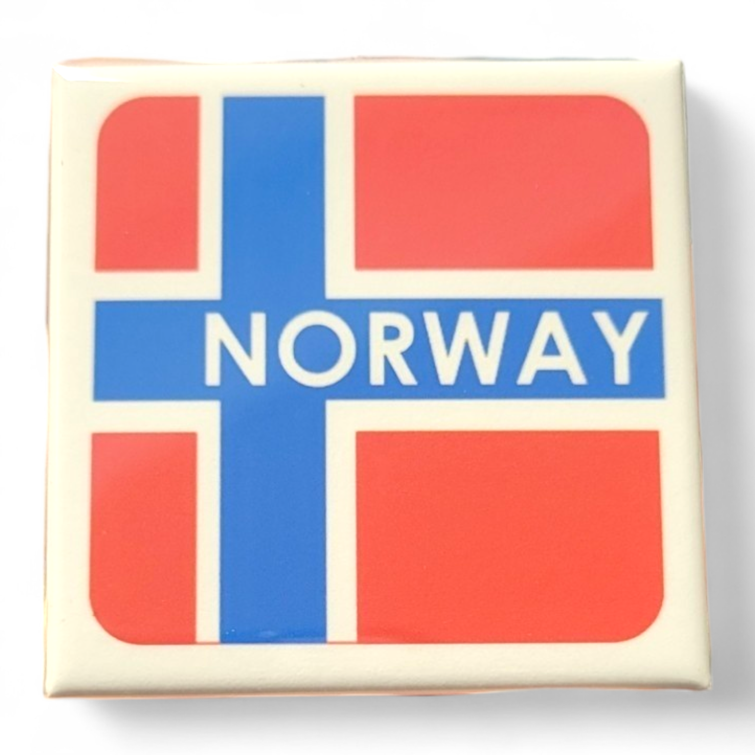 The 2" Norwegian Flag magnets showcase the design of the Norwegian flag with "Norway" prominently displayed across them.