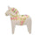 The Dala Horse: Pastel on White Swedish Dala Horse with Kurbits is beautifully hand-painted, featuring pink and green floral patterns against a plain background, highlighting its intricate artistry.