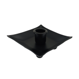The Black Iron Pillar Candle Holder 4" Square, made in Sweden, features a square shape with curved edges and a central cylindrical holder for your favorite candle.