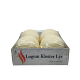 A pack of four cream-colored 2.5 ball candles from Løgum Kloster Lys, wrapped in plastic—perfect for adding hygge to your home.