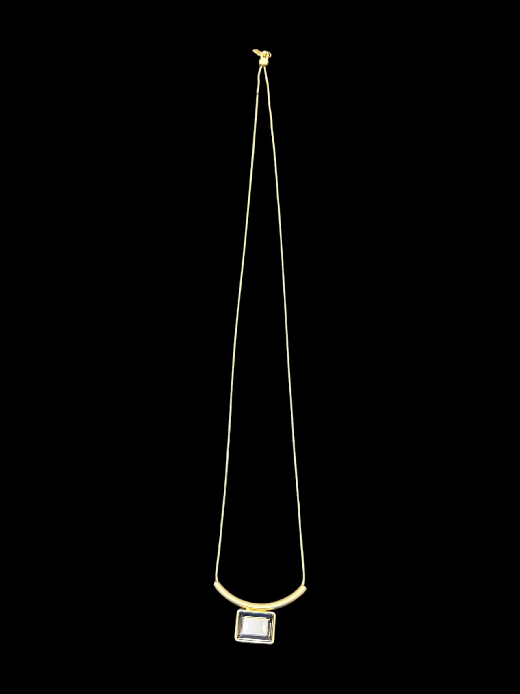 Audrey Black Diamond Gold Plated necklace with a rectangular pendant beautifully highlights its Minimalist Nordic design against a black background.