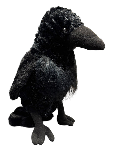 The Plush: Raven Wild Onez Raven Stuffed Stands Animal, 12 tall with soft fur and fabric feet, sits upright against a white background—a perfect Viking companion inspired by Norse lore.