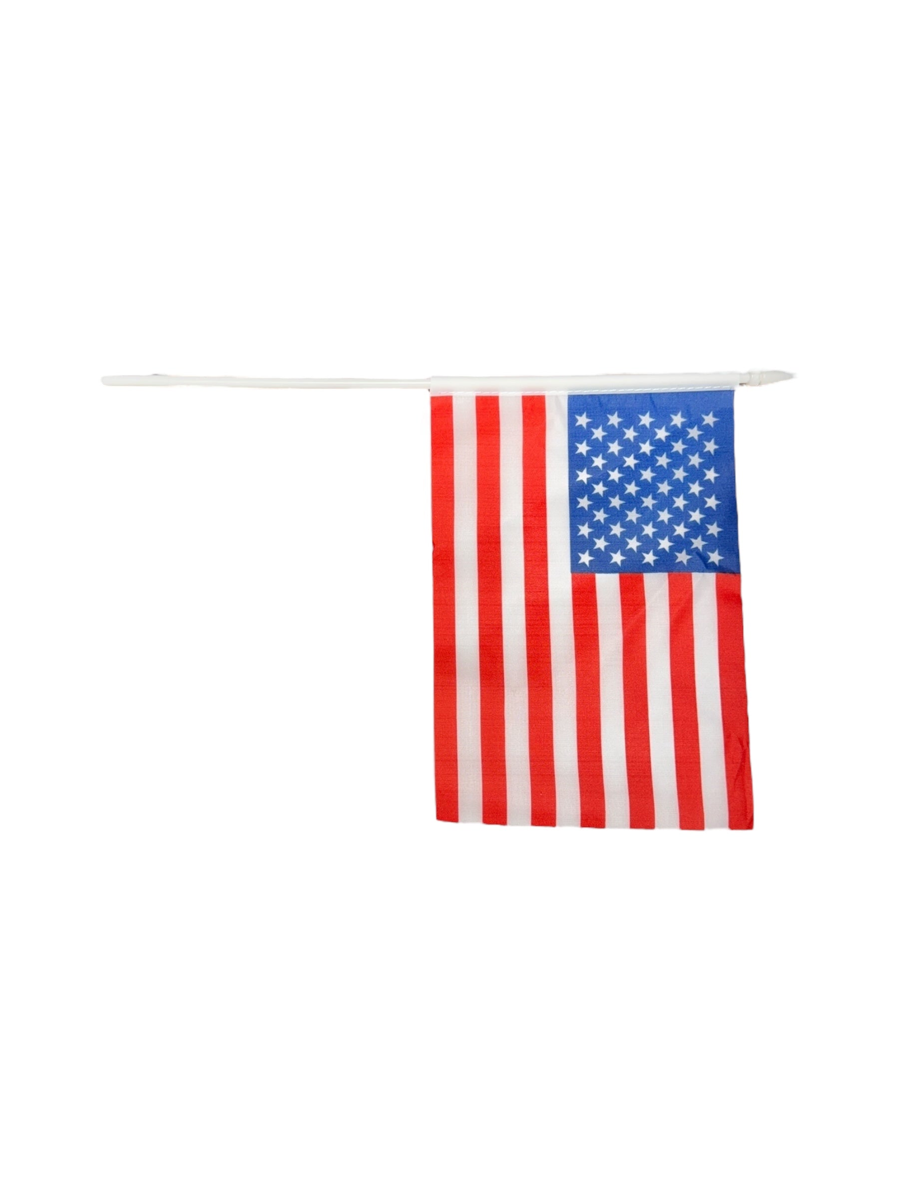 The Flag: USA United States Mini Flag – Handheld American Flag (5x8) features 50 white stars, 13 red and white stripes, fade-resistant colors, and a white pole—perfect for patriotic events.