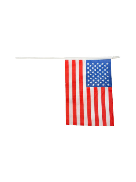 The Flag: USA United States Mini Flag – Handheld American Flag (5x8) features 50 white stars, 13 red and white stripes, fade-resistant colors, and a white pole—perfect for patriotic events.