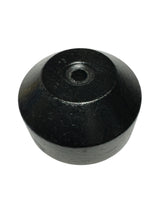 The Flag Pole: Wood Base for Small Stick Flags features a black, round, dome-shaped metal top with a central hole and an ebonized wood base, perfect for displaying high-quality stick flags.