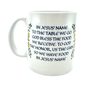 Enjoy your coffee in this white 11 oz mug featuring the Swedish Table Prayer in both Swedish and English—a heartfelt Scandinavian accent for any kitchen.