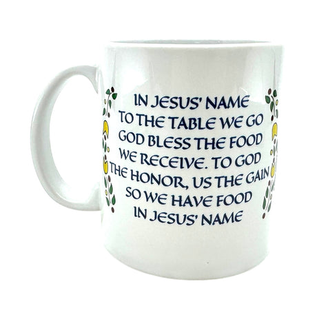 Enjoy your coffee in this white 11 oz mug featuring the Swedish Table Prayer in both Swedish and English—a heartfelt Scandinavian accent for any kitchen.