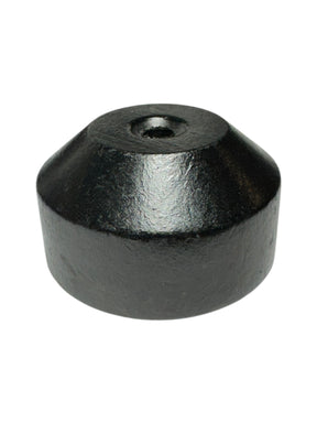 The Flag Pole: Wood Base for Small Stick Flags is a black, cylindrical ebonized wood base with a beveled top and central hole, perfect for displaying stick flags against a white background.