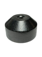 The Flag Pole: Wood Base for Small Stick Flags is a black, cylindrical ebonized wood base with a beveled top and central hole, perfect for displaying stick flags against a white background.