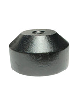 The Flag Pole: Wood Base for Small Stick Flags is a black, cylindrical ebonized wood base with a sloped top and central hole, perfect for displaying stick flags. Shown isolated on a white background.