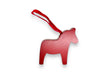 The Ornament: Red Swedish Dala Horse with Red Ribbon is a handcrafted Swedish Christmas tree ornament, featuring a red ribbon loop, shown against a white background.