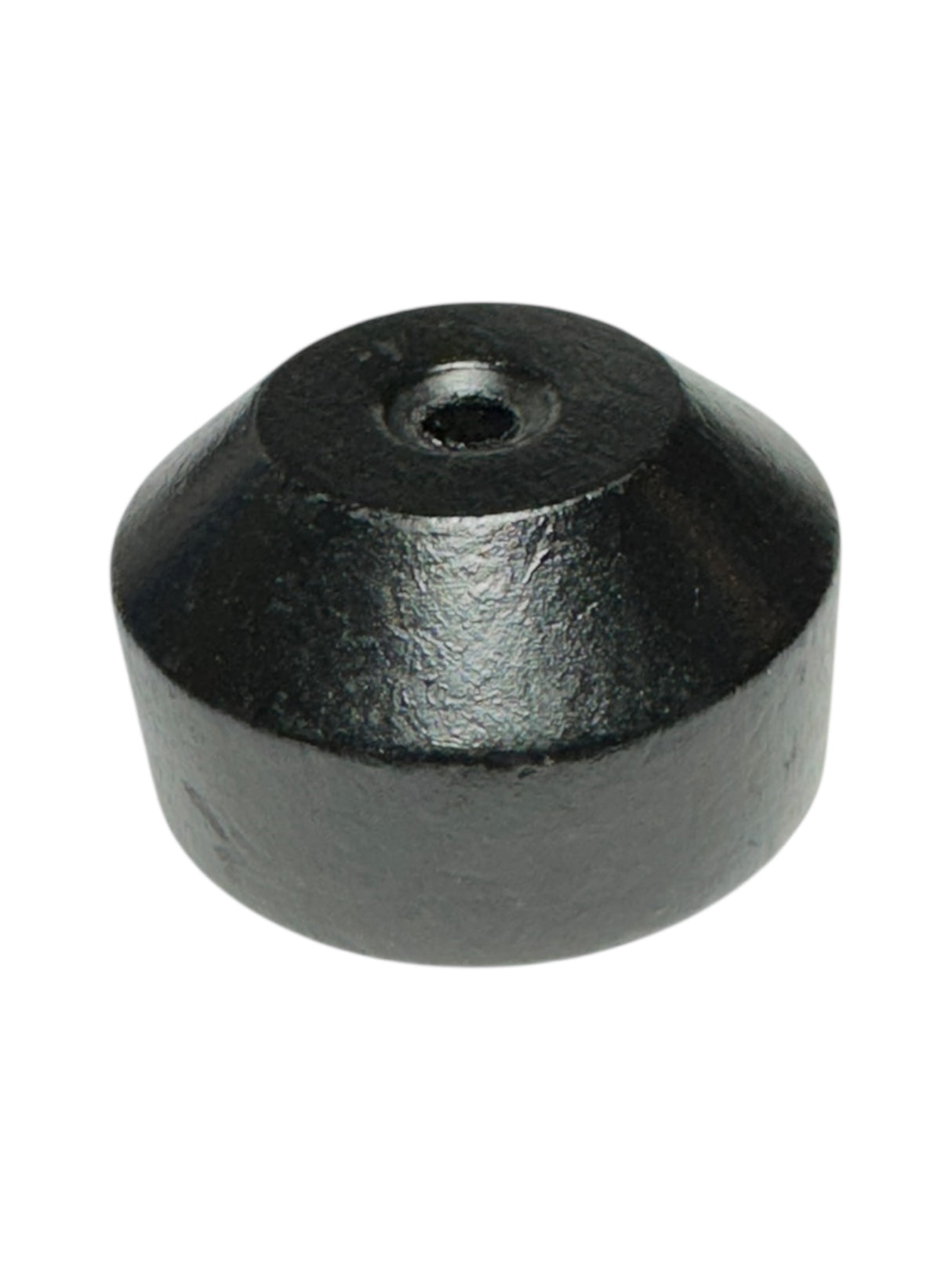 The Flag Pole: Wood Base for Small Stick Flags is a black, round, domed ebonized wood base with a central hole for displaying stick flags, shown against a plain white background.