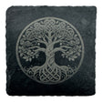 The Coaster: Tree of Life "Yggdrasil" Slate Viking Coaster features a laser-etched Celtic tree design, perfect as a unique Norse mythology decor piece or functional coaster for your home.