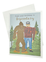 The Hope Your Birthday is Legendary with Bigfoot & Paul Bunyan card features the duo in a forest and the message: hope your birthday is legendary.