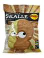 A 90g bag of Bubs Skalle Sour Cola Skulls candy—gelatin-free Swedish treats featuring a cartoon skull, Swedish flag, and Fairtrade logo on the packaging.